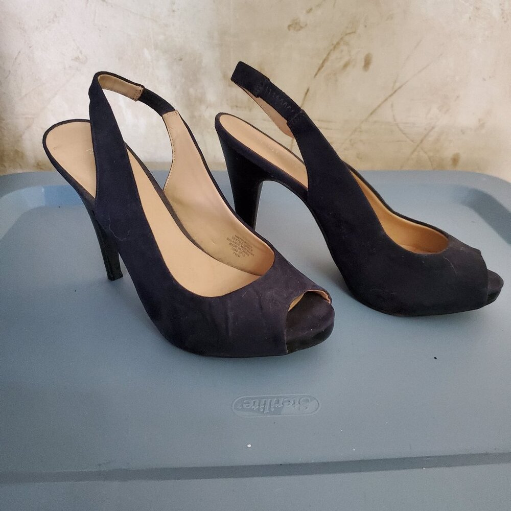 Nine West Navy Suede Peep Toe Heels 7.5